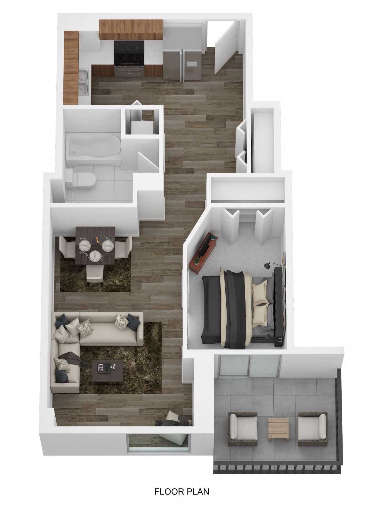 Floor plan for 1 bed, 1 bath, 900 sqft